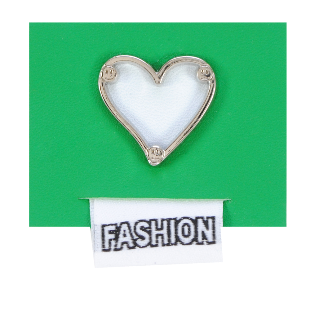 Лейба к/з Прямоугольник Сердце металл, 5*4см, зелен., никель, белый, шт. Лейба Кожзам