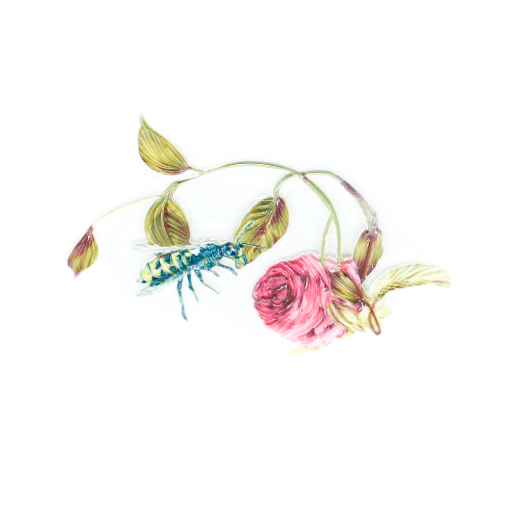 Термоаппликация резиновая 6080 Роза и Пчела 12*7,8см красный, желто-коричневый, шт. Термопереводки Цветы, Птицы