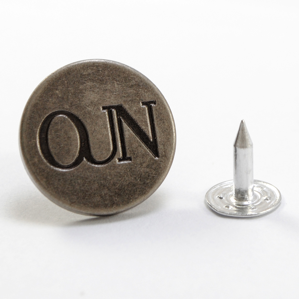 Пуговица джинс OUN 18 мм, лого вдавлен, Old Silver, шт. Пуговица Металл