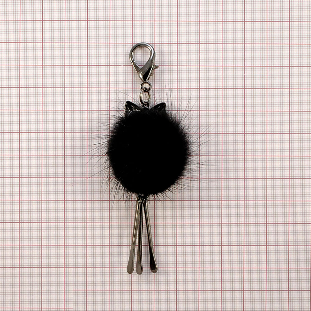 Подвеска металлическая с мехом Тринога 4*1см, блек никель и черный мех, шт. Подвески