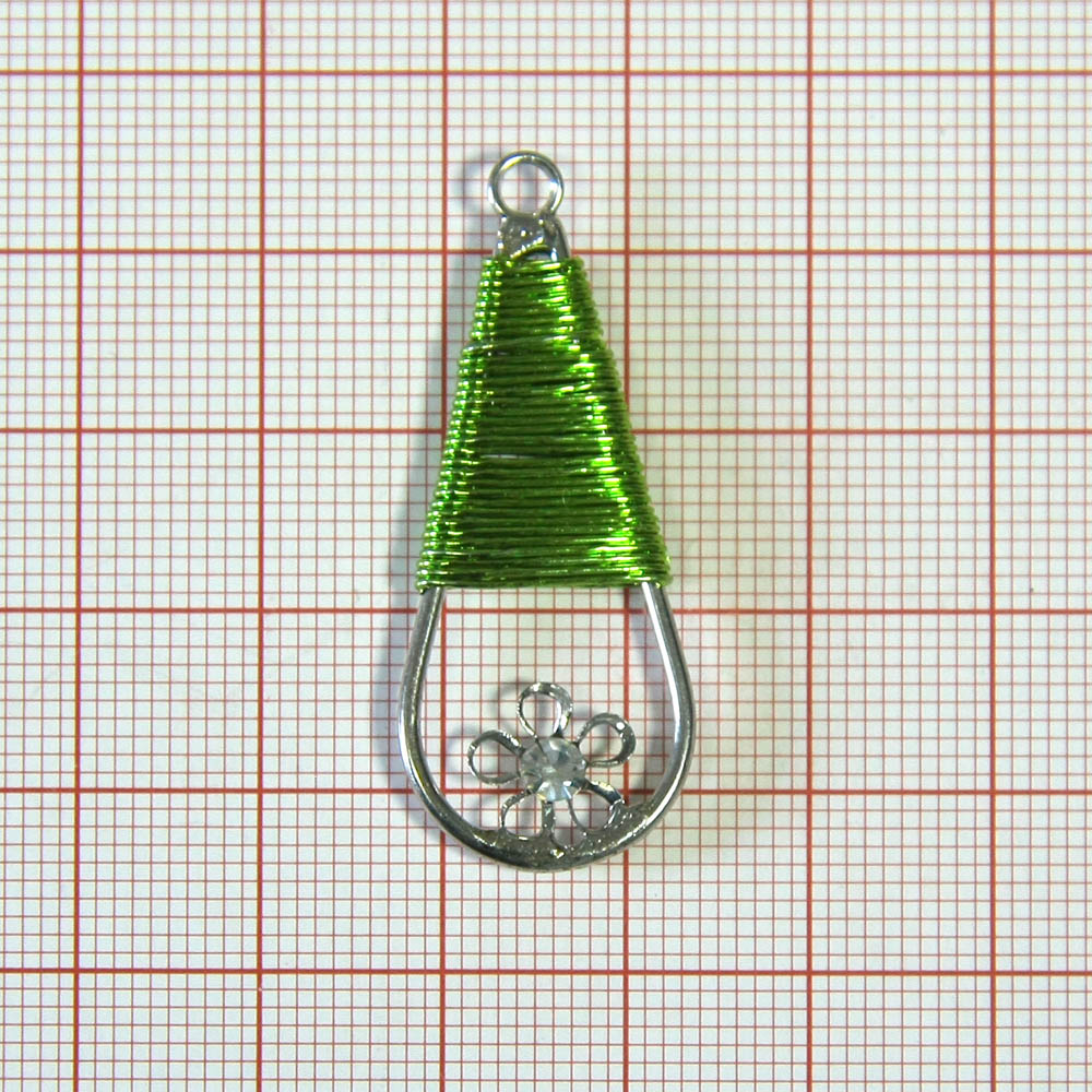 Подвеска провол. капля, внутри-цветок с камнем, зеленое  шт. Подвески