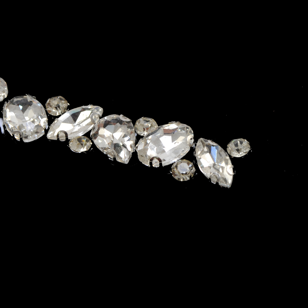 Тесьма стразы клеевая Капли, белые камни, ярд. Тесьма из страз