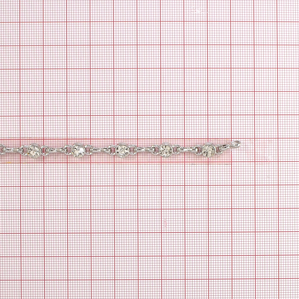 Тесьма стразы Цепочка, 0,7см, белый, серебро, ярд. Тесьма из страз