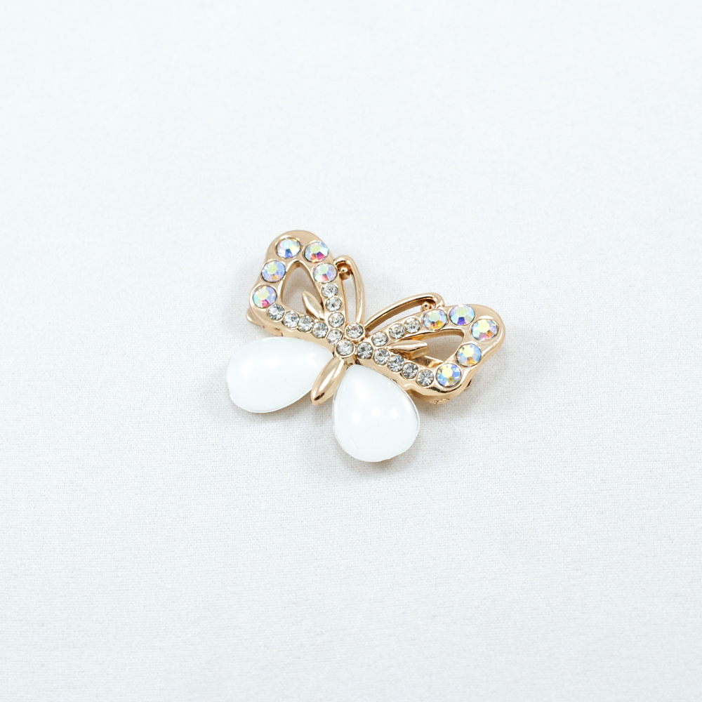 Краб металл Бабочка 35*25мм, золото, белые камни и хамелеон, белый жемчуг, шт. Крабы Металл Цветы, Жуки