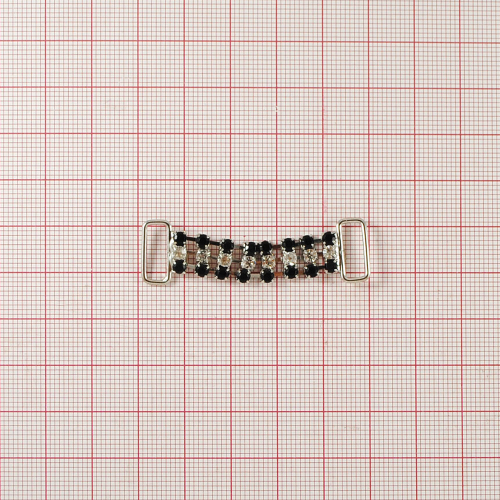 Украшение стеклянное  А-252 браслет/ 8 черные, 8 белые, 8 черные. Перетяжка металл со стразами