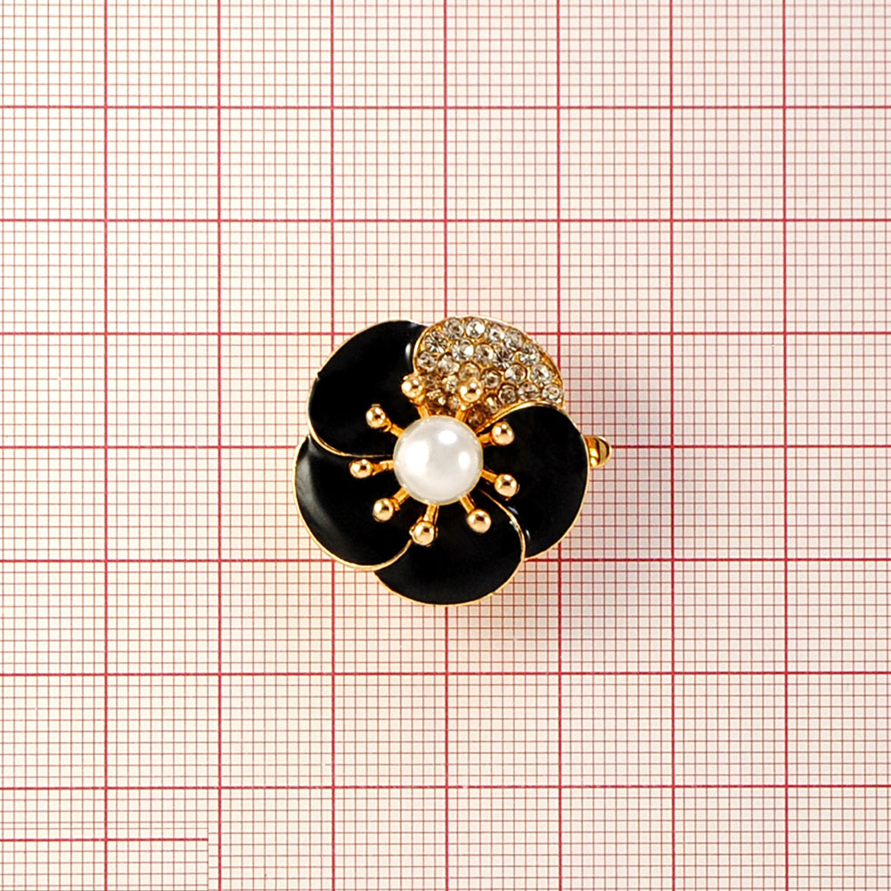 Краб Камни в металле Цветок 25*25мм золото, белый, белый жемчуг, черная эмаль, шт. Крабы Металл Цветы, Жуки