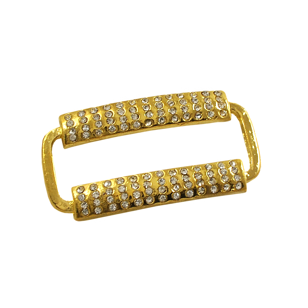 Украшение стеклянное 7143 Пряжка-рамка 5см GOLD, 2 накладки 4*13 мелкие камни. Перетяжка металл со стразами