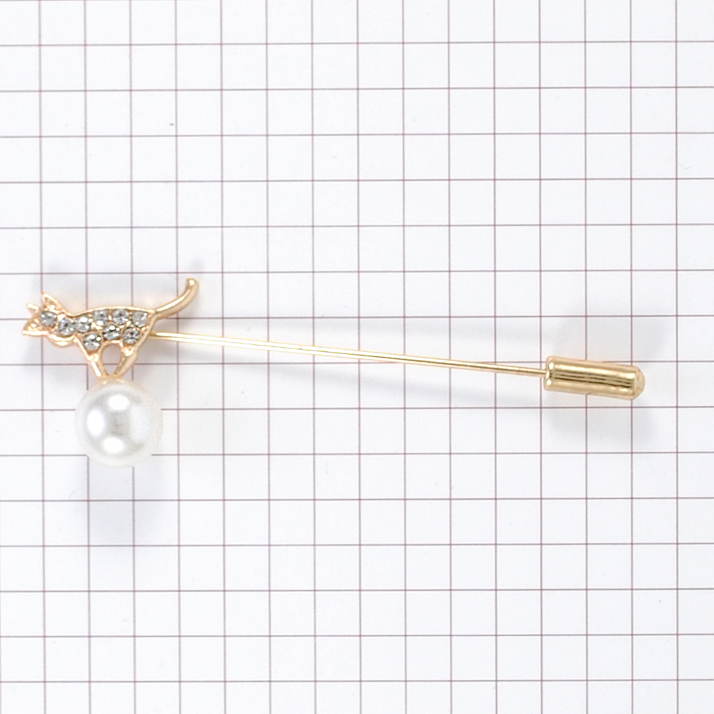 Булавка Жемчуг Кошка на шаре 7*2,3см gold и белый жемчуг, шт. Булавки