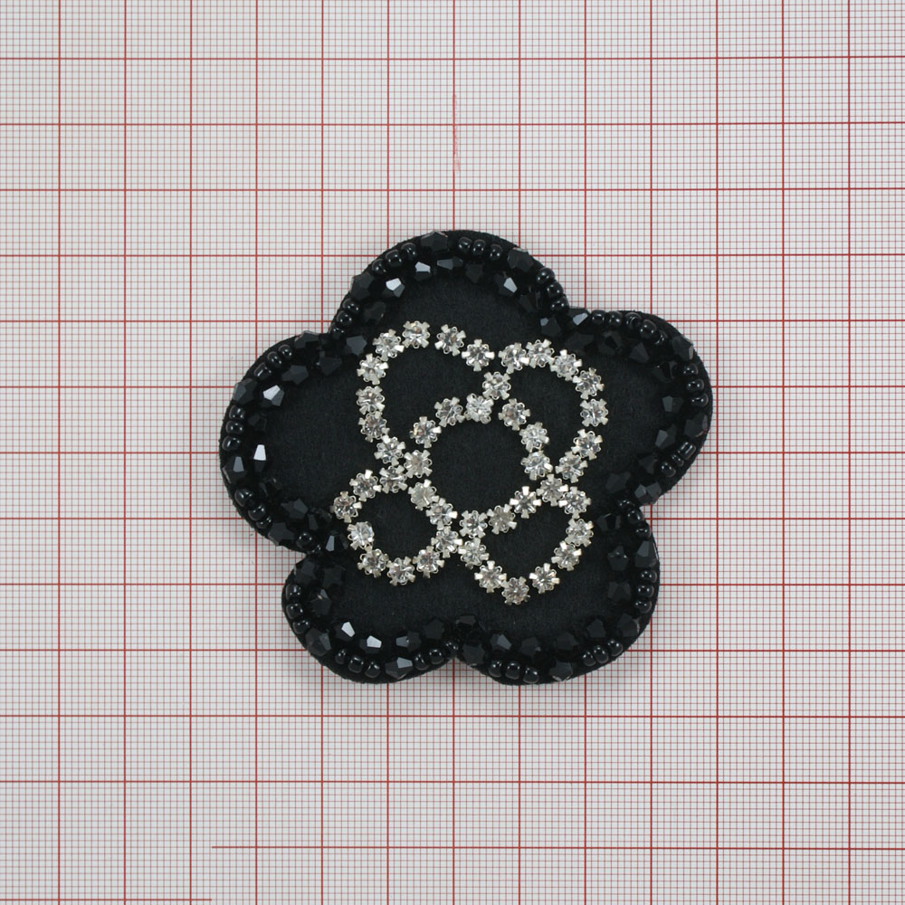 Аппликация декор Ромашка черная, камни в металле. Аппликация Декор