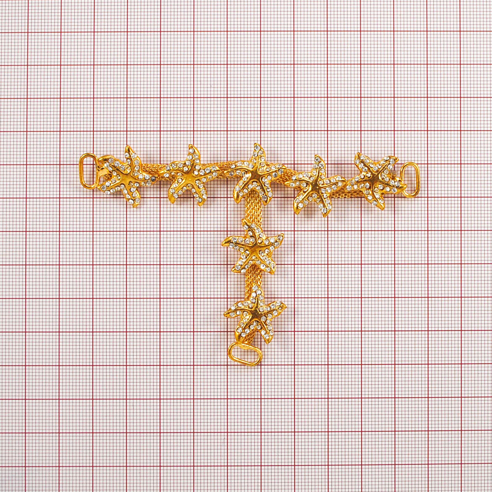 Укр. стекл. 9531 GOLD перетяжка 3 угла, 7 звезд. Перетяжка металл со стразами