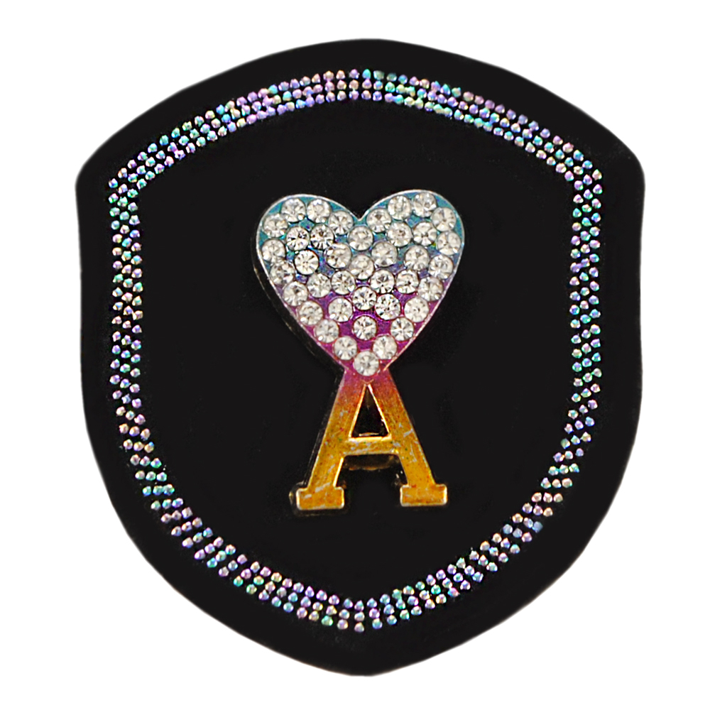 Шеврон приш. Буква "А", 3.5*4см, черный, золото, стразы, шт. Нашивка Ткань