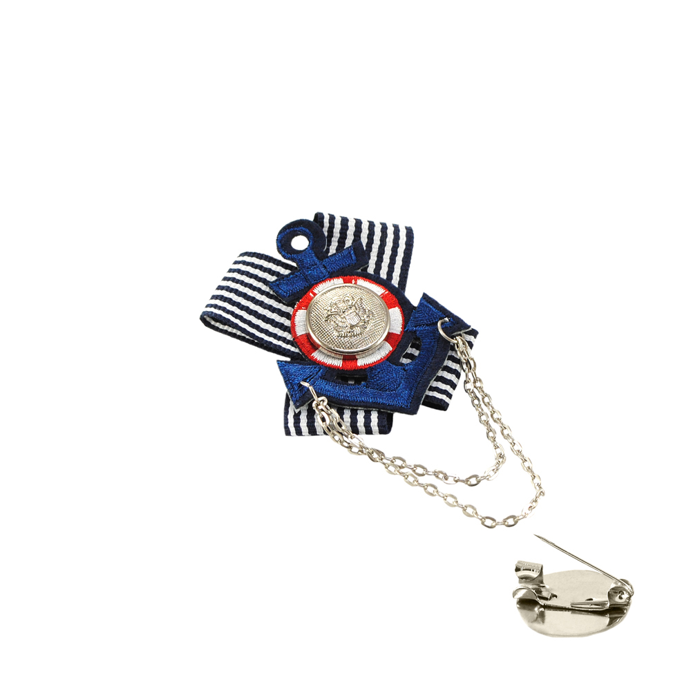 Брошь № 11 синий якорь, полосатые ленты, цепи, шт. Броши