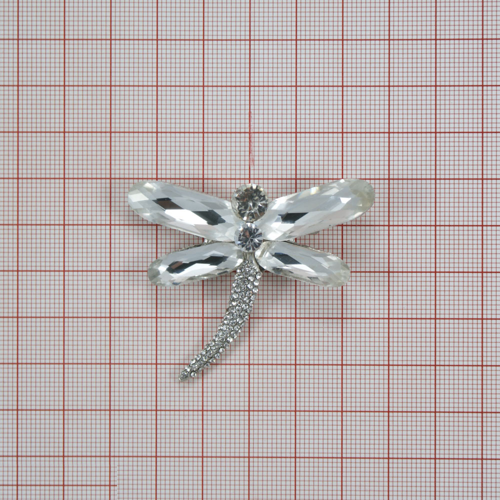Краб металл Полет стрекозы 5*6см, никель, белые камни, шт. Крабы Металл Цветы, Жуки