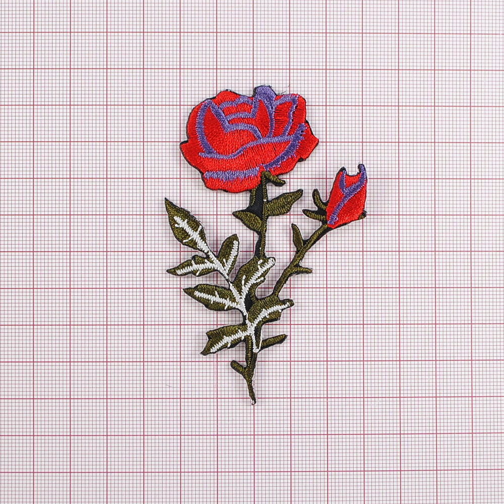 Аппликация клеевая вышитая Роза Виола 90*55мм. два бордово-красных цветка, шт. Аппликации клеевые Вышивка