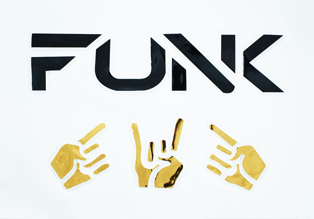 Аппликация пришивная конгрев FUNK 17,5*24,5см. белый фон, черный текст, золотая фольга, шт. Аппликации Пришивные Рельефные