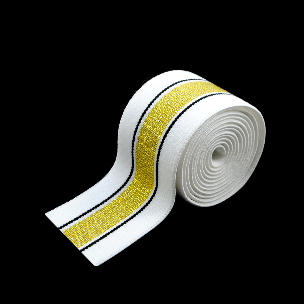 Резинка люрекс GOLD 4см бело-черная и золото без лого, 50ярд. Резинка