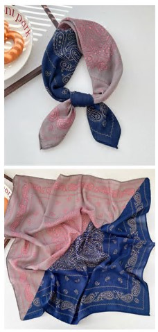 Платок тканевый, 65*65см, пейсли, розовый, синий, серый, шт. Украшения