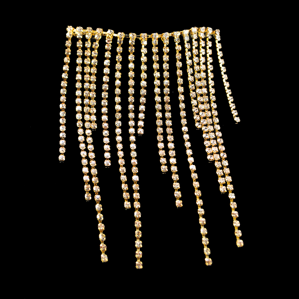 Тесьма стразы с подвесками, никель, желтый, ярд. Тесьма из страз