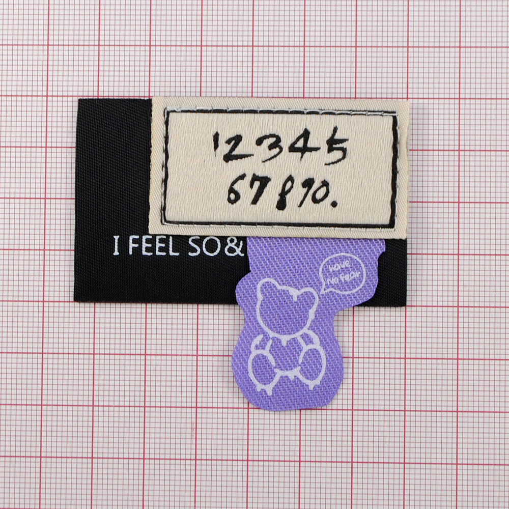 Лейба ткань I feel so beautiful, 6,4*4см (6см с флажком),  чёрн., фиолет., беж., шт. Лейба Ткань