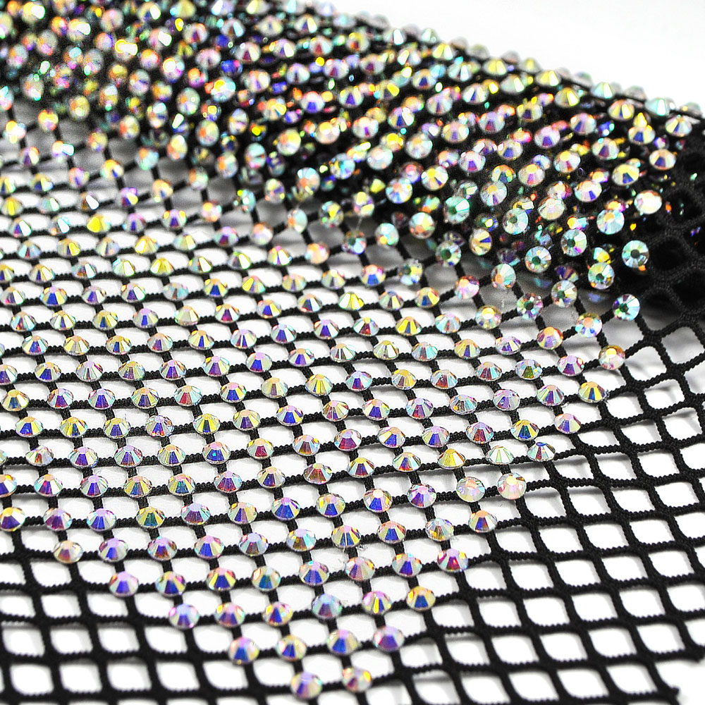 Сеть со стразами SS16, 40*40см черный, crystal AB, шт. Сеть со стразами