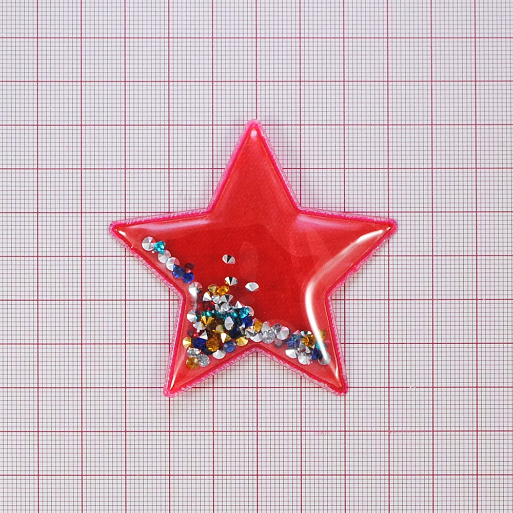 Аппликация пришивная силиконовая Аквариум с камнями Звезда, 6,5*6,5см, прозрачный, красный, шт. Аппликации Пришивные Резина, Силикон