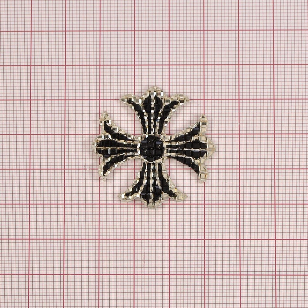 Аппликация клеевая резиновая D164 Крест 35мм фигурный черно-белый, шт. Аппликации клеевые Резина, Силикон