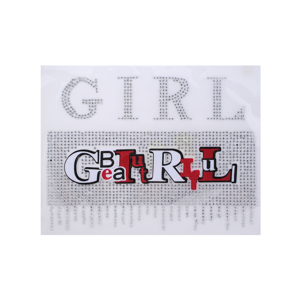Термоаппликация стразы GIRL, 14*19см, черный, белый, красный, никель, шт. Аппликации клеевые Рисунки из страз
