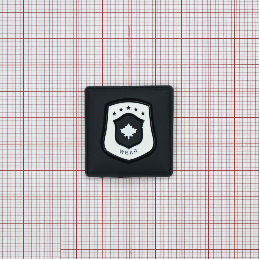 Лейба резиновая и металл, Кленовый лист, герб, 35*34мм, черная с белым, шт. Лейба Резина