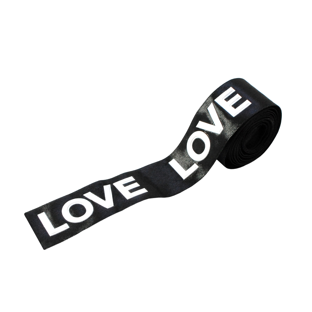 Тесьма с прорезиненным лого LOVE, 3см, черный, белый, ярд. Тесьма