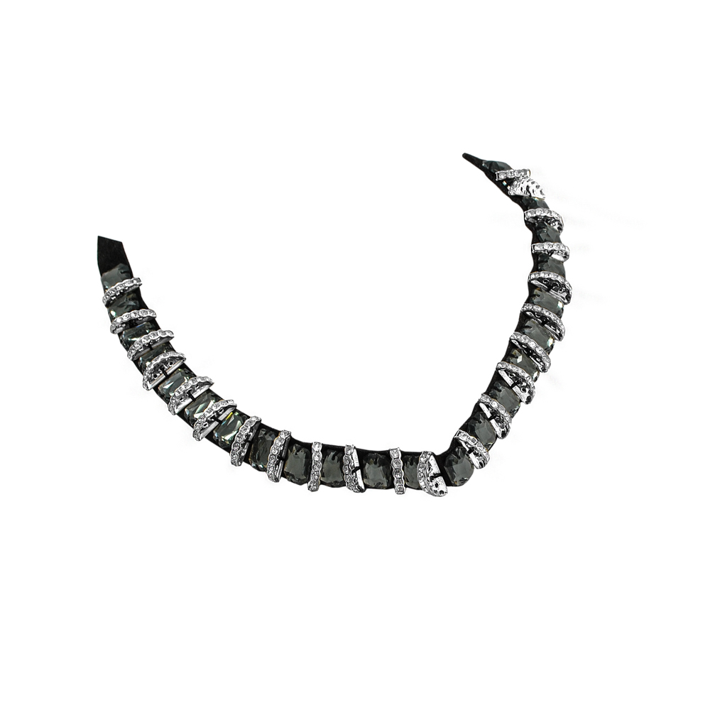 Воротник BS-006 20*13см серые камни, кристалл в металле, NIKEL, шт. Воротники