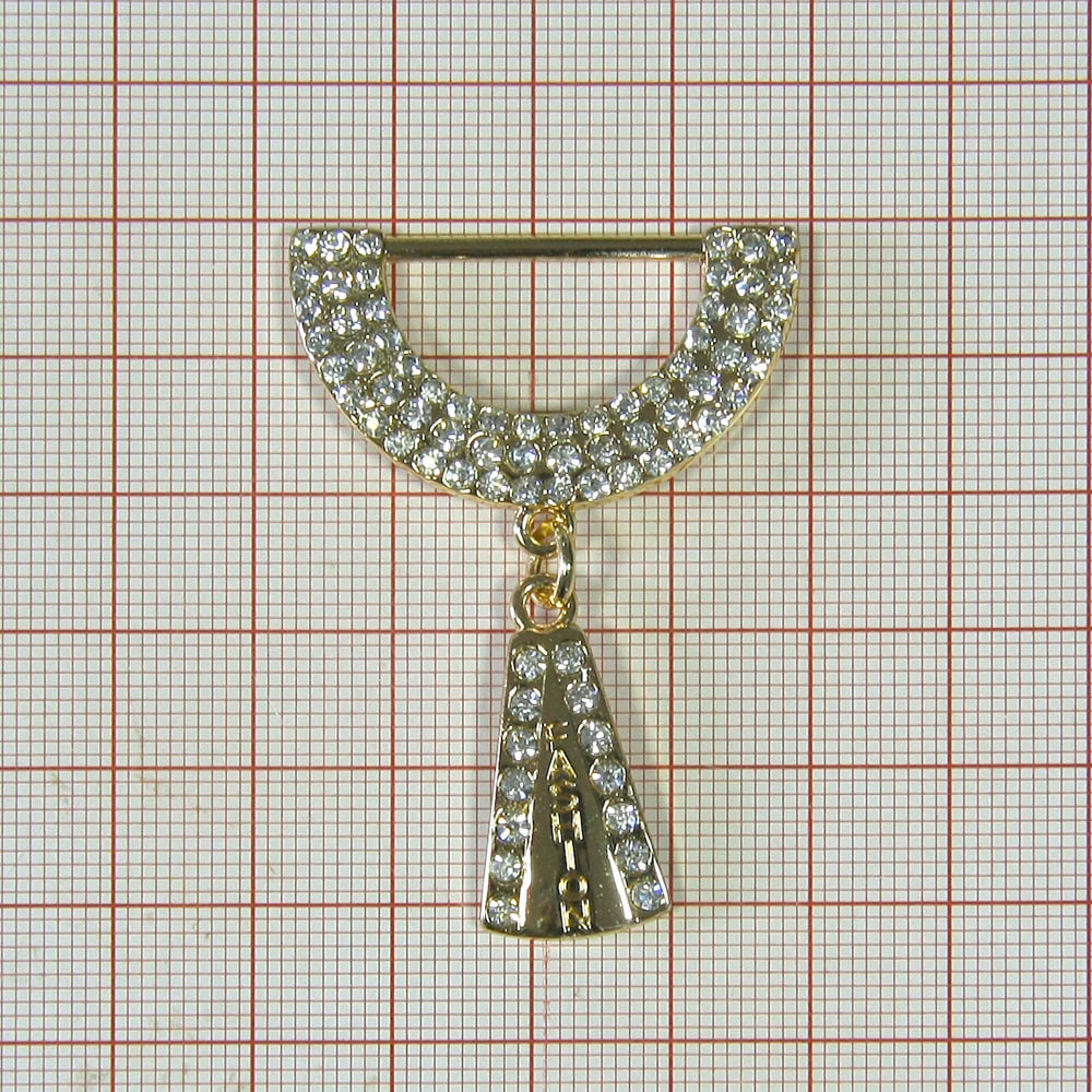 Укр.стекл. SH-016 перетяжка-полукольцо, подвеска, GOLD, белые камни. Перетяжка металл со стразами