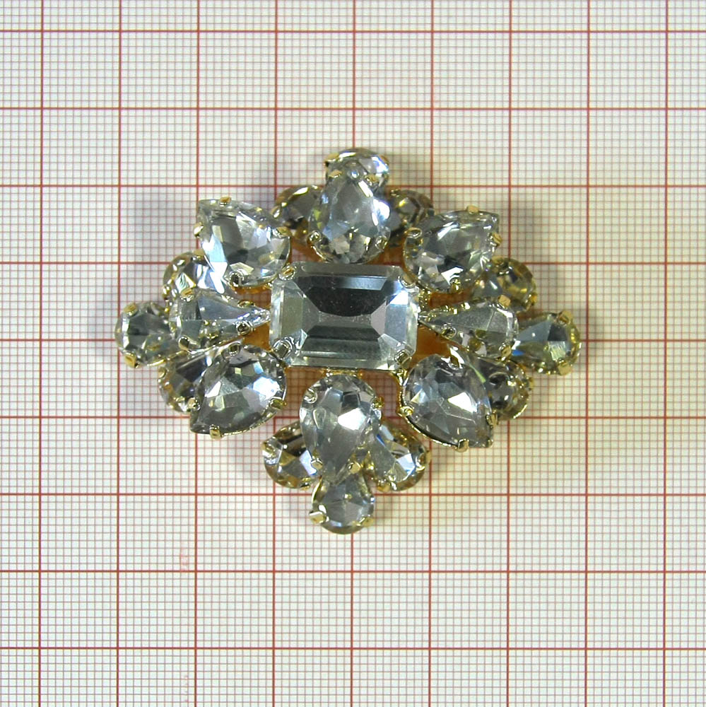 Краб металл Хрусталик GOLD, белые камни /60*50мм. Крабы Металл Геометрия Декор