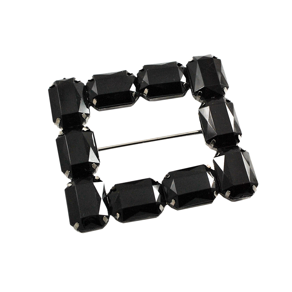 Украшение стеклянное 7515 BN пряжка 5см, 10 крупных черных камня. Перетяжка металл со стразами