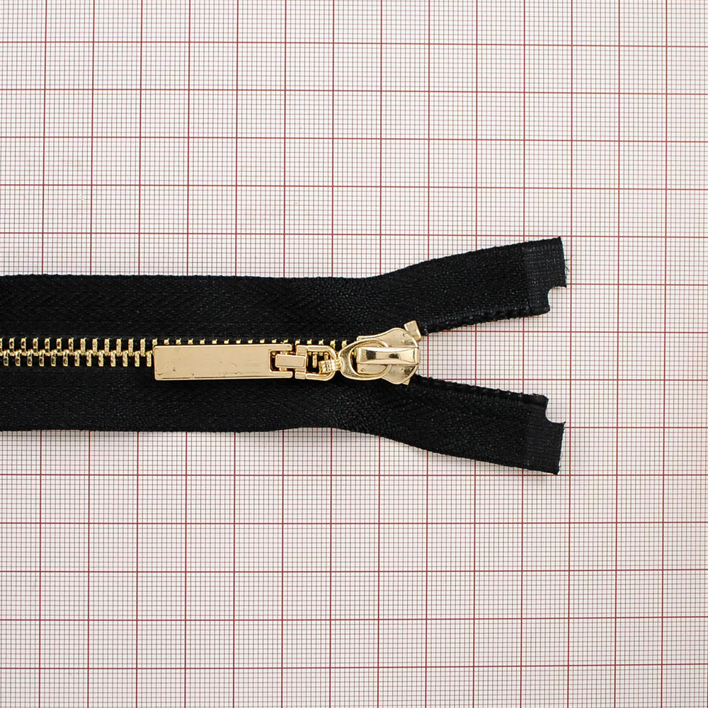 Змейка металлическая   №5 70см О/Е GOLD, черная ткань, односторонняя, шт. Змейка Металл