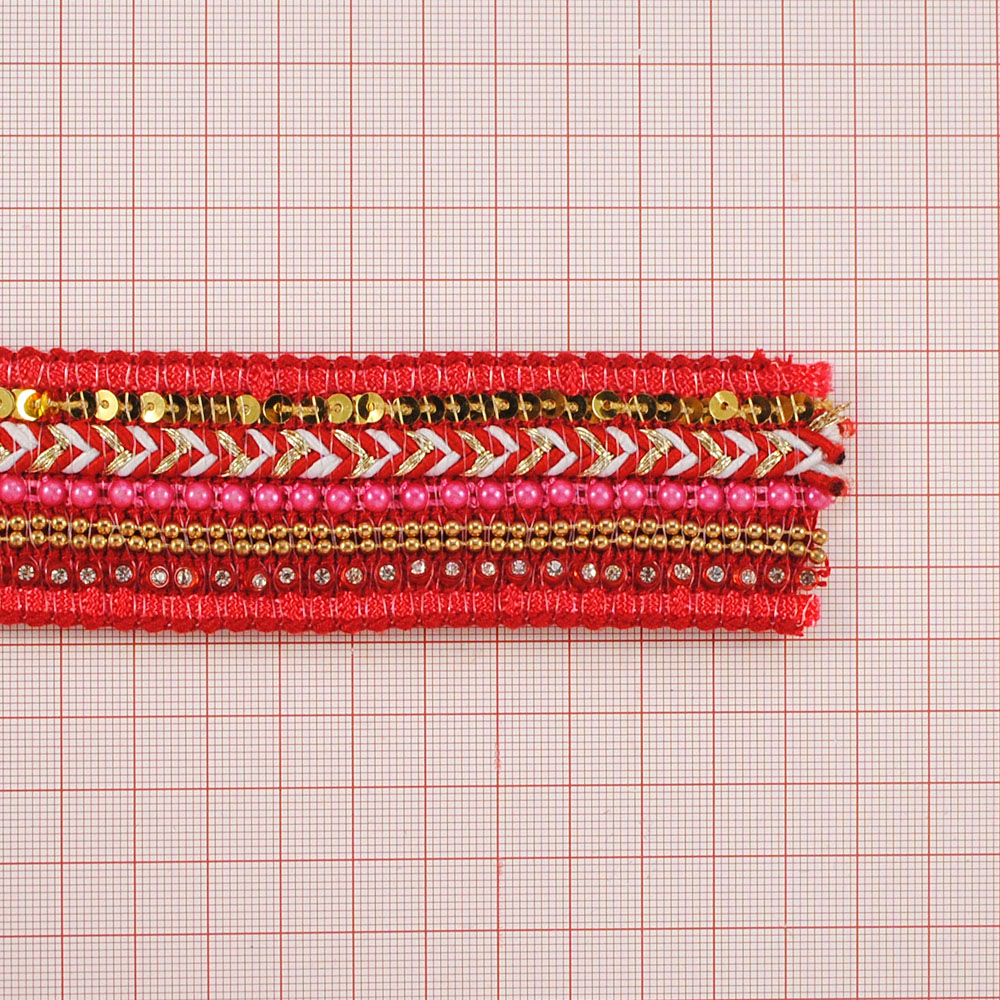 Тесьма Шнур, цепи и пайетки 3,6см красный, розовый, белый, светло-коричневый, золотые пайетки, камень Crystal, цепи, 30ярд. Тесьма