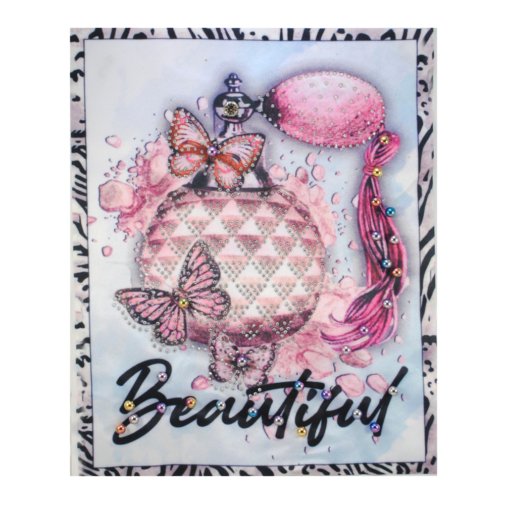 Аппликация пришивная со стразами и жемчугом Духи Beautiful, 25*20,2см, черный, белый, розовый, шт. Аппликации Пришивные Ткань, Органза