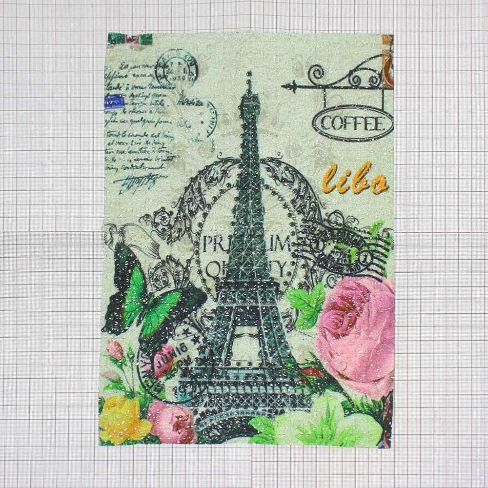 Аппликация пришивная стразы Башня Париж марка 32*23см, серый, зеленый, розовый, стразы, шт. Аппликации Пришивные Постер