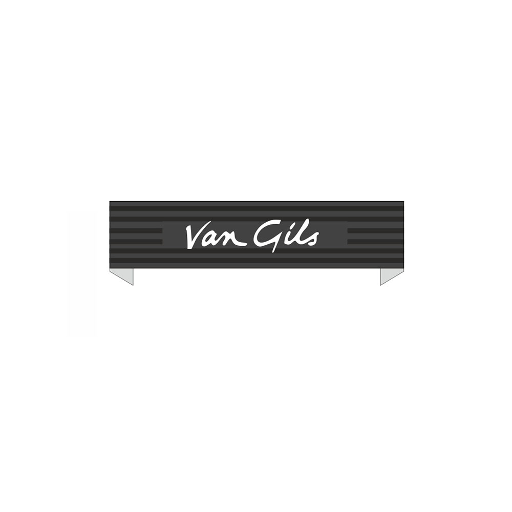 Этикетка тканевая вышитая Van Gils №2B 11*70мм, черная и белый лого /atkisatin/, шт. Вышивка / этикетка тканевая