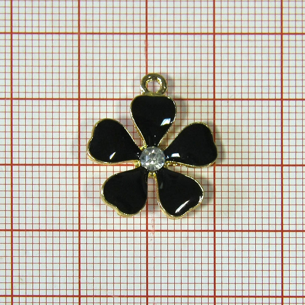 Подвеска металл Ромашка 17*19мм, GOLD, черная эмаль, белый камень, шт. Подвески