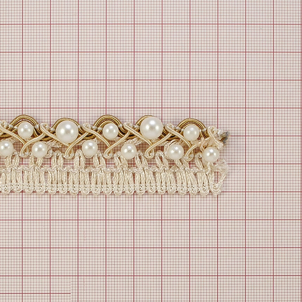 Тесьма ткань пришивная 2,8см Два ряда жемчуг петельки кремовый и бежевый, ярд. Тесьма