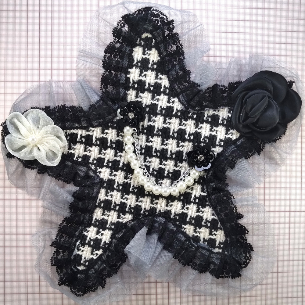 Аппл., Звезда, 25см., черн., бел., жемчуг, стразы, пайетки, шт. Аппликации Пришивные Кружевные Вязаные