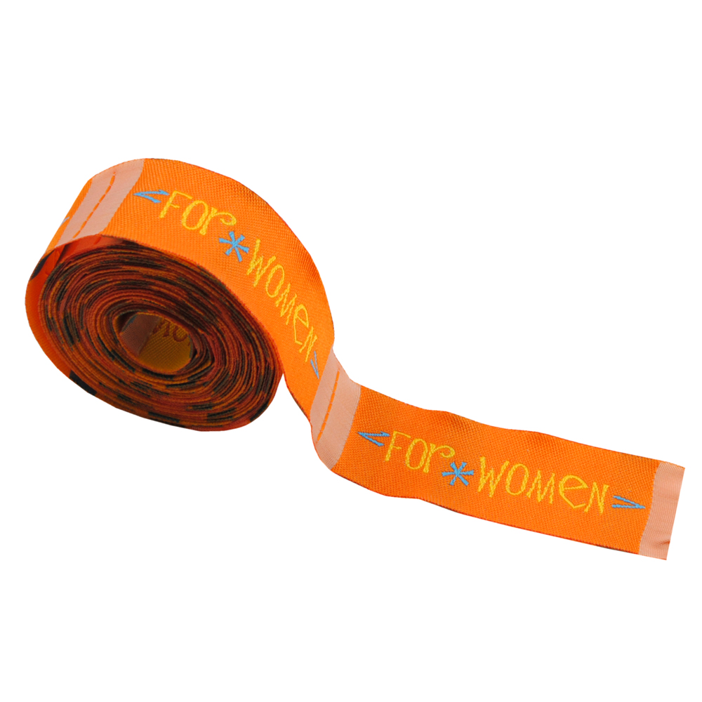 Этикетка тканевая вышитая For women, 7,7*2,5см /оранж/. Вышивка / этикетка тканевая