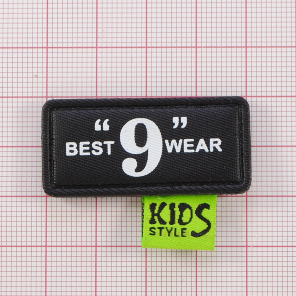 Лейба к/з best 9 wear, 2*4см, черн., бел., зел фл., шт. Лейба Кожзам