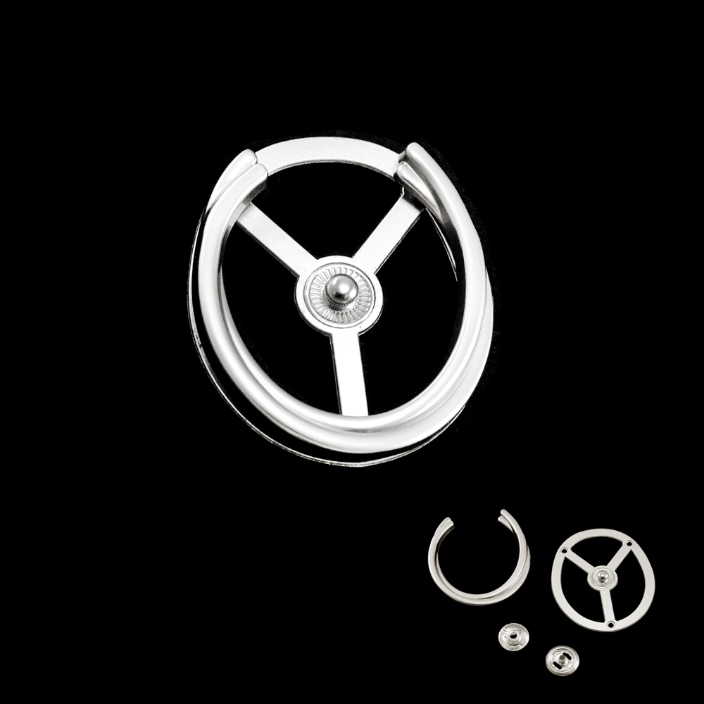 Кнопка металл 2 кольца нахлест, матовый никель, 50*45мм, шт.. Кнопка металл