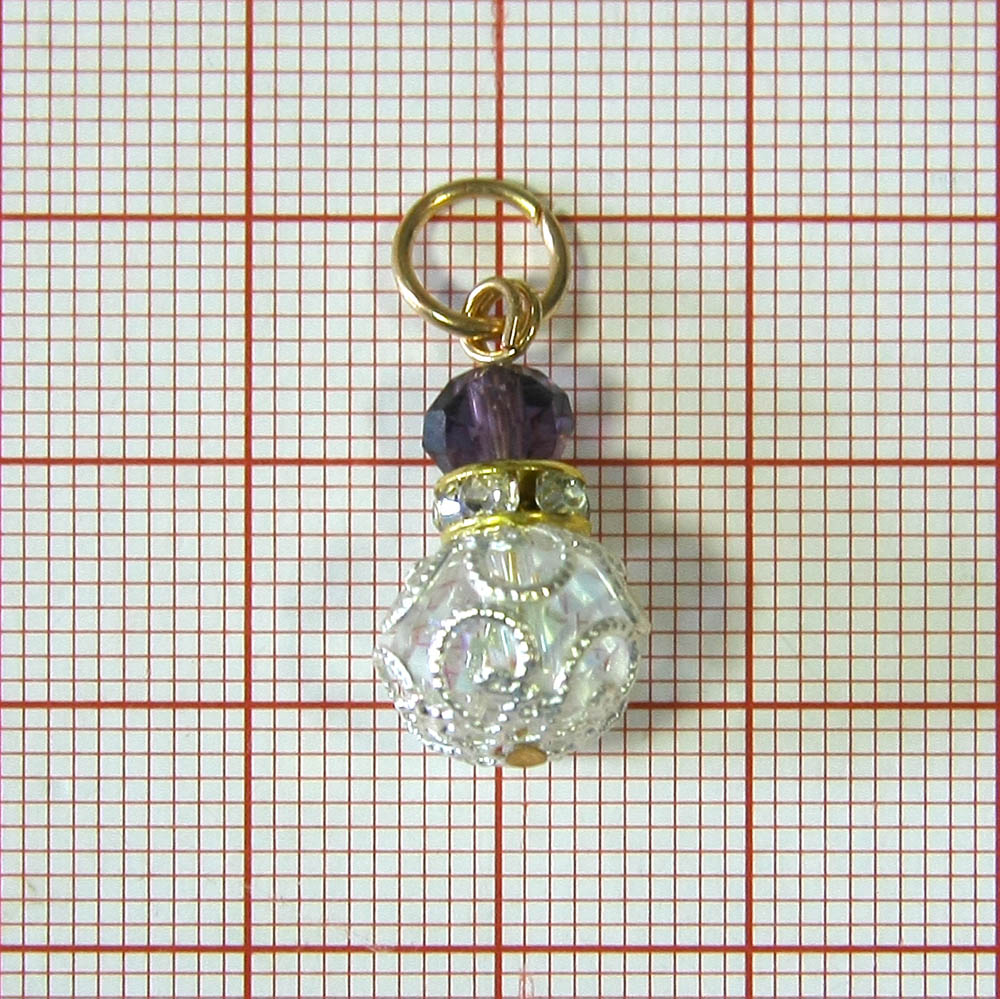 Подвеска Фонарик 10*20мм прозрачная бусина, темно-фиолетовые камни, GOLD, NIK, шт. Подвески