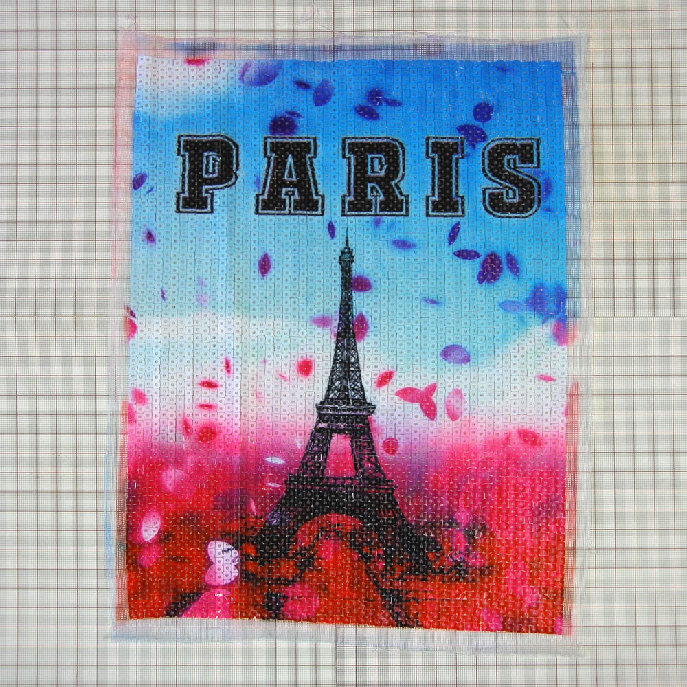 Аппликация пришивная пайетки Paris Башня 22*29см белые пайетки, цветной рисунок, шт. Аппликации Пришивные Пайетки