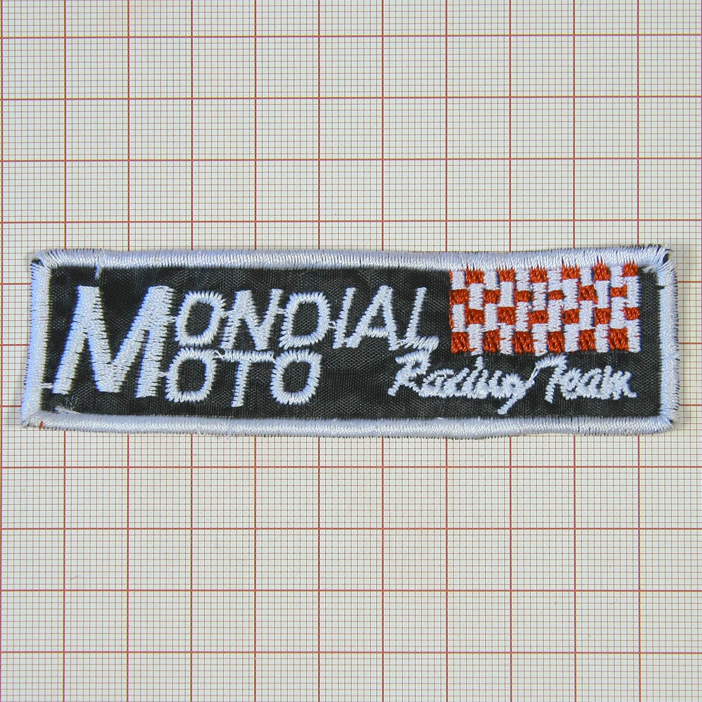 Нашивка Mondial Moto 10*3 см, черный фон, белые буквы. Шеврон Нашивка