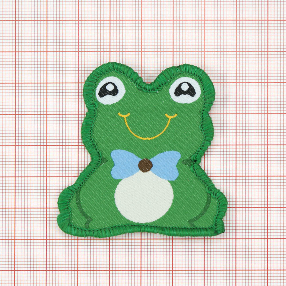 Нашивка тканевая Лягушка 52х54мм, с оверлоком /atkisatin/, шт. Нашивка Детская