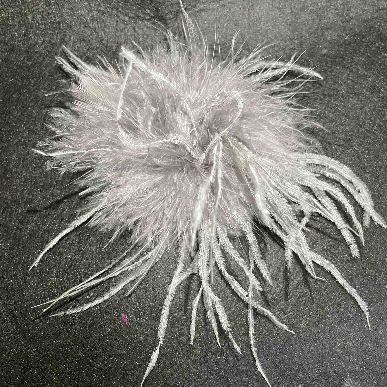 Брошь из перьев, 10-15см, серый., шт.. Перья