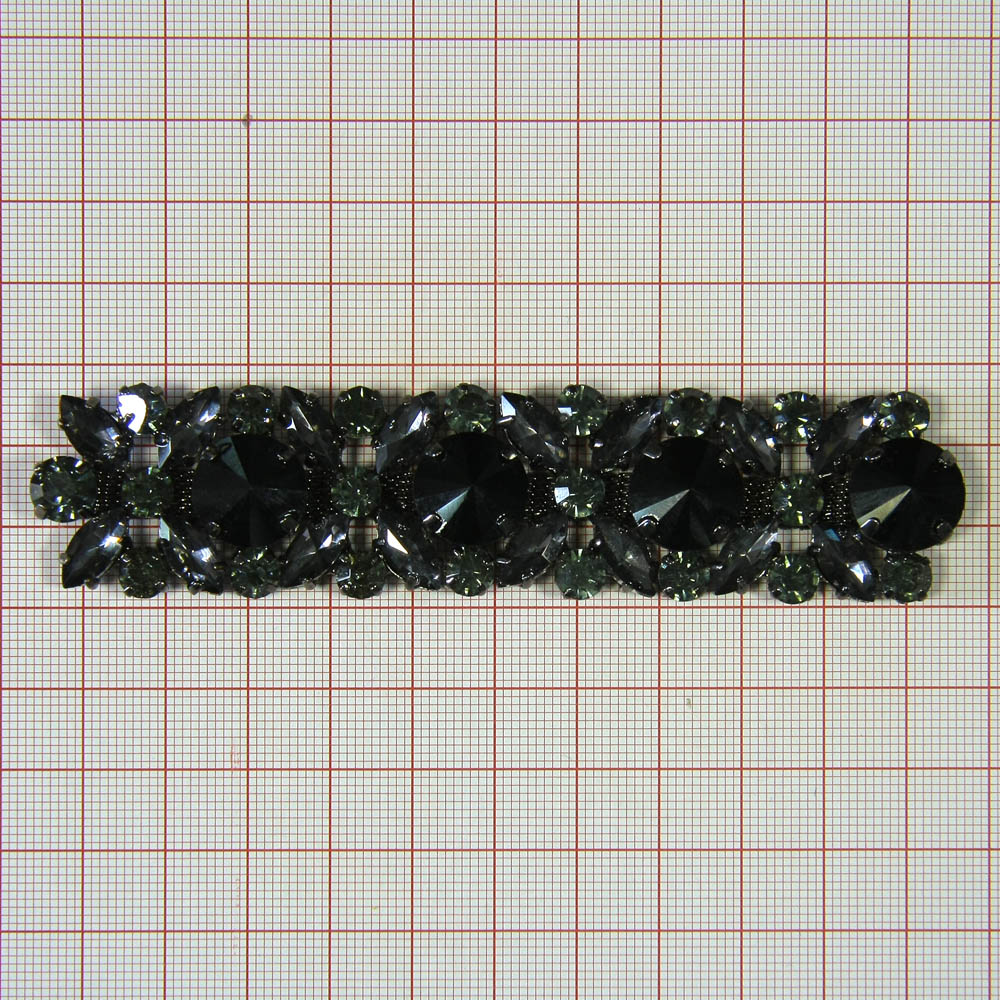 Декор металл пришивной Гусеница 115*27мм BN, черные камни, black diamond камни. Декор Металл Пришивной